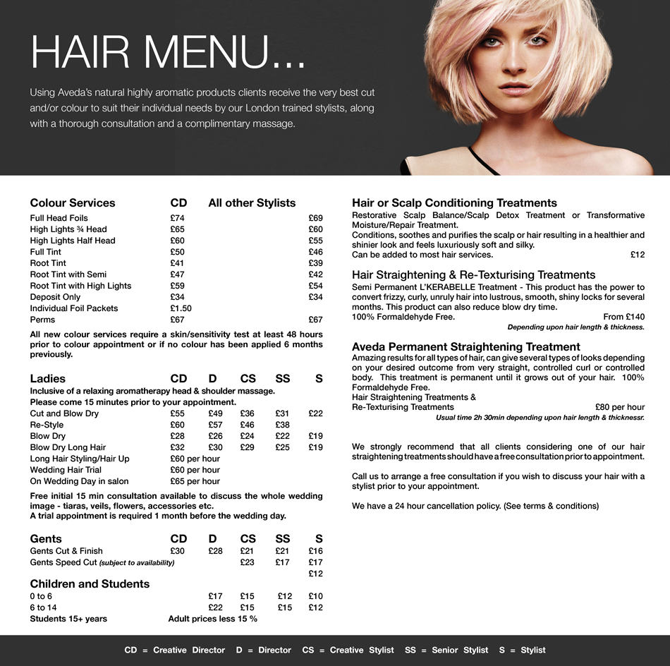 hair price list